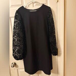 White House Black Market Black Dress with Lace Sleeves